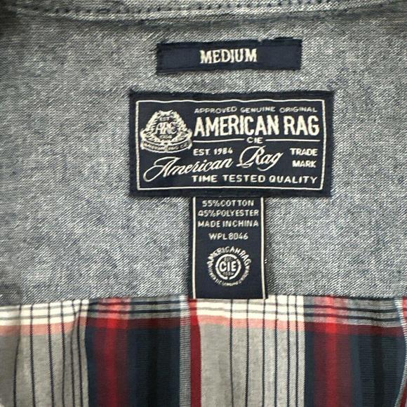 American Rag Mens Button Down Shirt Size M Plaid Red Blue Collared Long Sleeve - Picture 2 of 2